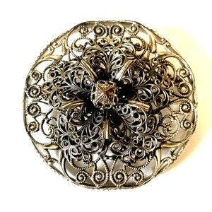 Filigree Brooch Silver Tone Victorian Style
